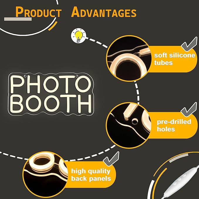 Photo Booth Neon Sign, Dimmable Photo Studio Sign Led Neon Light Led Light for Photography Bedroom Wedding Engagement Party Reception Gifts(11.8 * 5.9in)