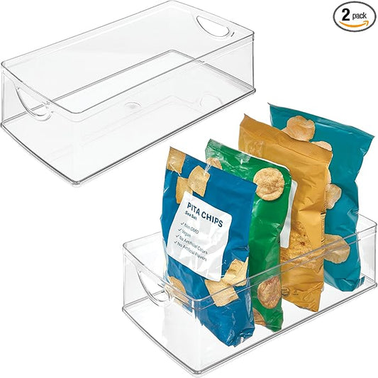 iDesign Plastic Kitchen Cabinet Storage Bins - Organizer Bins with Handles - Set of 2 - Clear