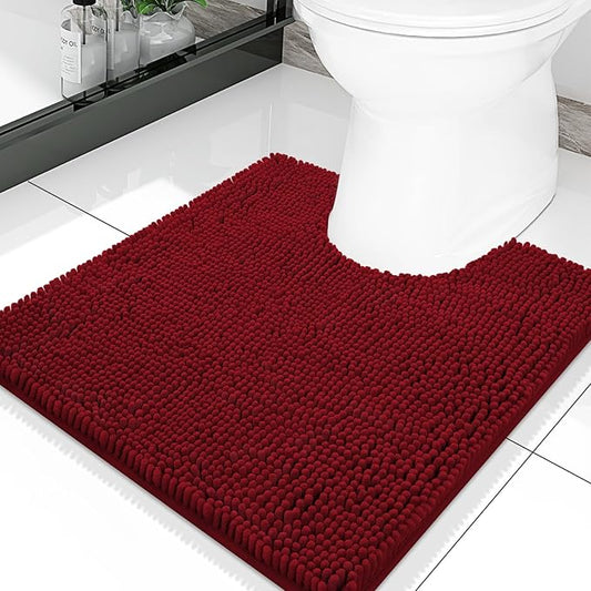 Smiry Luxury Chenille Toilet Rugs U-Shaped 20x20, Soft Absorbent Non-Slip Contour Bathroom Rugs for Toilet, Machine Washable Contoured Bath Mats, Burgundy