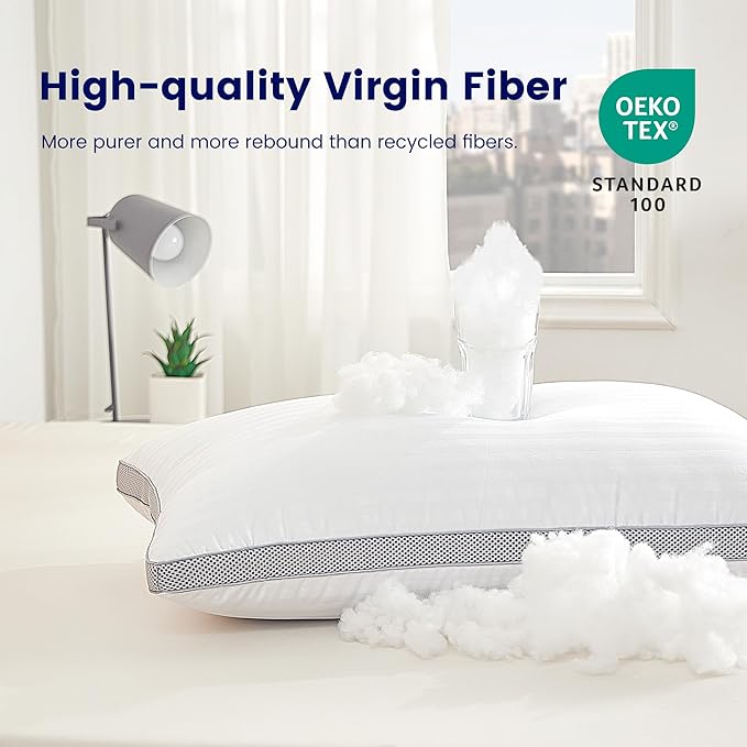 SLEEP ZONE Bed Pillows for Sleeping, Queen Size Set of 2, Sandwich Mesh with Breathable Sides, Premium Soft Pillows for Back, Stomach or Side Sleepers