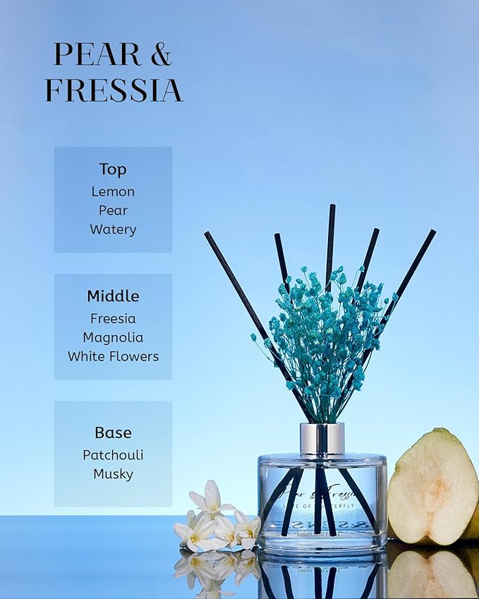 M&SENSE Reed Diffuser Set with 7 Sticks | 7.0oz Fresh Lemon & Freesia & Magnolia Scent, Long Lasting Floral Fragrance, Home Diffuser with Baby's Breath Flower Gifts for Friends Teachers & Mothers Day