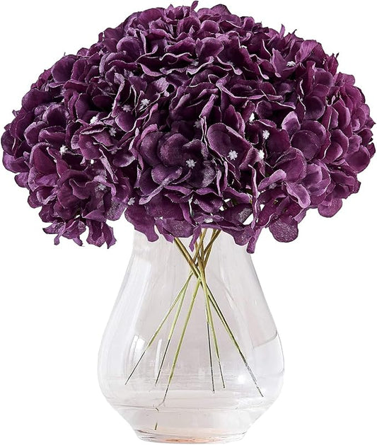 Artificial Silk Hydrangea Flower Plum Hydrangea Silk Flowers with Stems for Wedding Bridal Show Centerpieces Bouquets DIY Floral Decor Home Decoration,Pack of 10