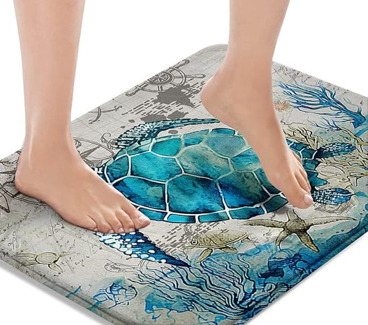 Britimes Bath Mat for Bathroom, Blue Turtle Washable Cover Floor Rug Carpets Floor Mat Bathroom Decorations 16x24 Inches for Kitchen Bedroom Indoor