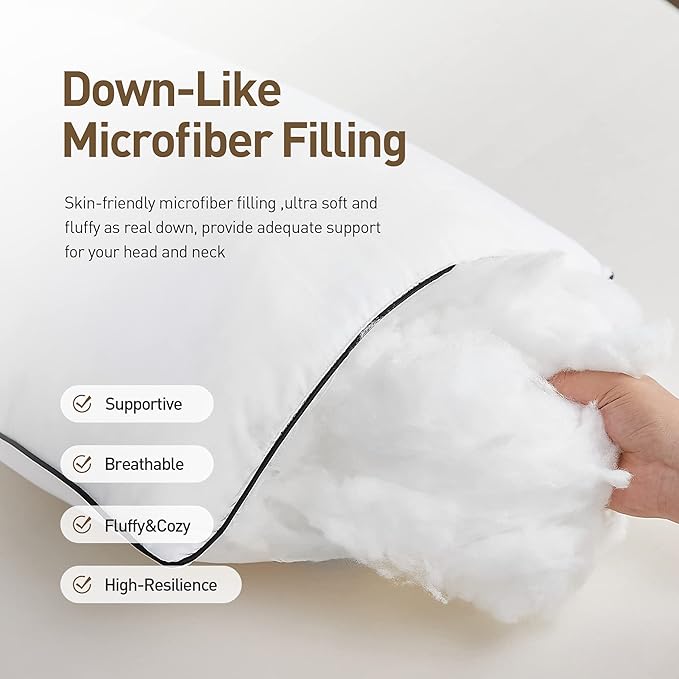 Acanva Cooling Bed Pillows for Sleeping Set of 4, Hotel Quality with Premium Soft and Supportive 3D Down Like Filling for Back, Stomach, or Side Sleepers,Machine Washable, Standard(Pack of 4), White