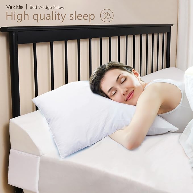 Vekkia King Bed Wedge Pillow for Headboard/Wedge Pillow Headboard/Bed Gap Filler/Headboard Pillow,Pillow Wedge for Headboard Gap,Stop Loosing Your Pillows,Phone&Glasses(White 76"x6.5"x4.5")