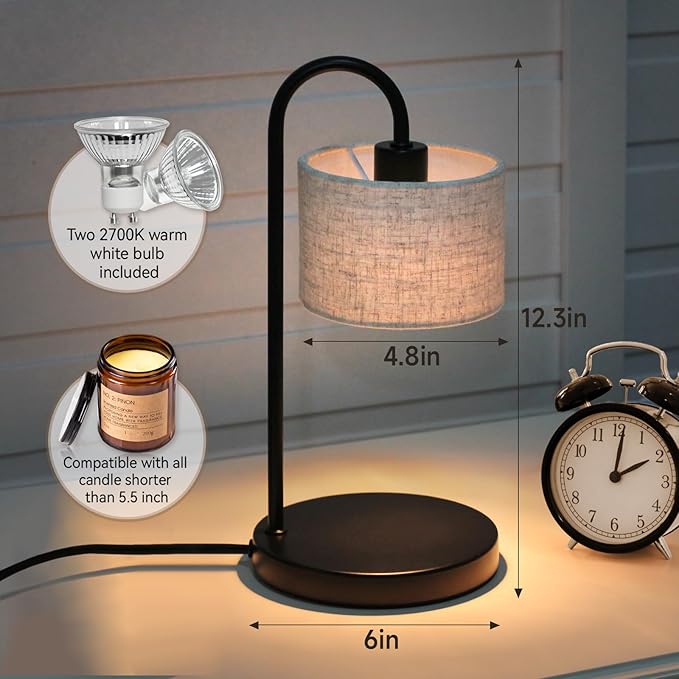 Candle Warmer Lamp with Timer, Dimmable Candle Wax Warmer Candle Lamp with 2 Bulbs, House Warming Gifts Brithday Gifts for Women Bedroom Home Decor - Linen