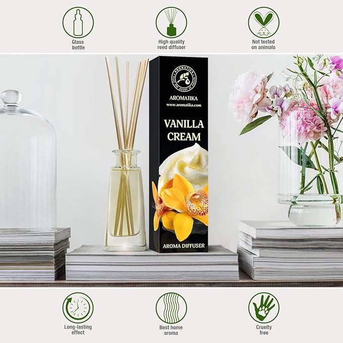 Vanilla Cream Aroma Diffuser 3.4 Fl Oz (100ml) - Reed Diffuser - Room Fragrance - Home Fragrance - Air Freshener - Vanilla Cream Scented Diffuser - Gift