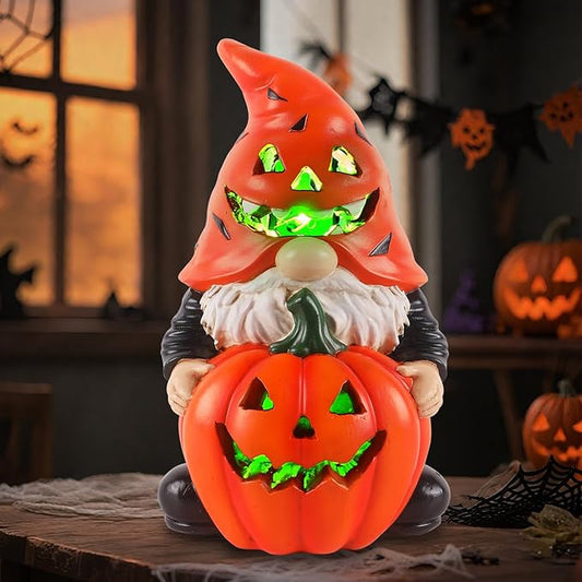 Halloween Gnomes Solar Pumpkin Decor - Unique Resin Gnome with Glowing Pumpkin, Ideal Gift for Women, Outdoor Yard Garden Halloween Decorations