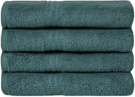 HOMELOVER 100% Organic Cotton Hand Towel Set, 4 Hand Towels, 500 GSM, Hotel Quality, Soft and Very Absorbent, Quick-Drying, GOTS-Certified, Forest Green