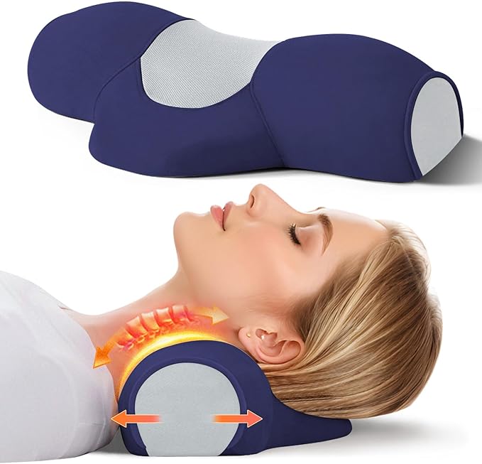 Cervical Neck Pillow: Designed to Help Alleviate Neck discomfort. This Neck Pillow for Sleeping can be Used as a Cervical Traction Device, for Neck Support and Shoulder Relaxation.(Blue)