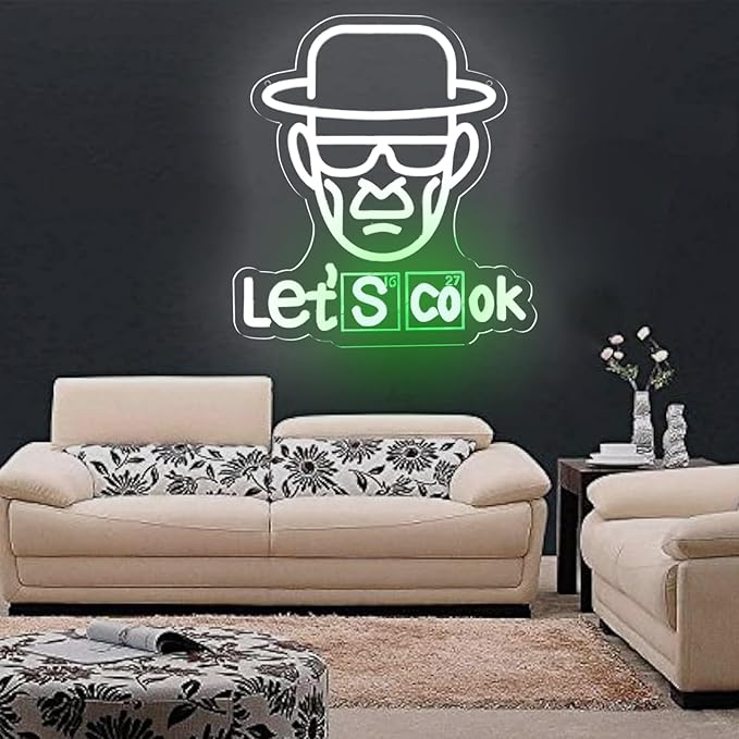 Breaking Bad Neon Sign Heisenberg for Wall Decor,Funny Let's Cook Neon Ligthts with Dimmable LED Signs for Man Cave Bedroom Bar Party Neon Gifts for Crime TV Show Fans Gifts