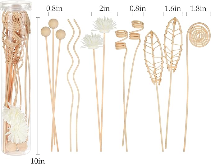 Reed Diffuser Stick,WUTAOBON 12Pcs 10Inch Natural Rattan Flower Reed Fragrance Diffuser Set, Fragrance Diffuser Replacement Rattan Sticks Home Decor (Primary Color)