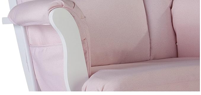 Storkcraft Tuscany Custom Glider and Ottoman with Free Lumbar Pillow (White/Pink Blush Swirl) - Cleanable Upholstered Comfort Rocking Nursery Chair with Ottoman