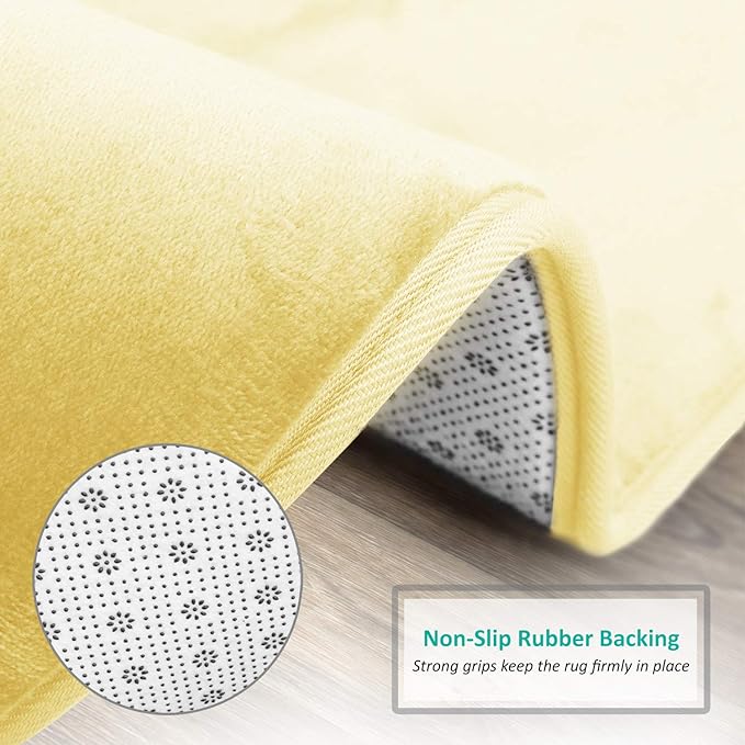 Clara Clark Bathroom Rugs, Velvet Memory Foam Bath Mat, Non-Slip, Machine Washable Bath Rugs - Dries Quickly, Ultra Soft Plush Bath Mats for Bathroom, 20 x 24, Mellow Yellow