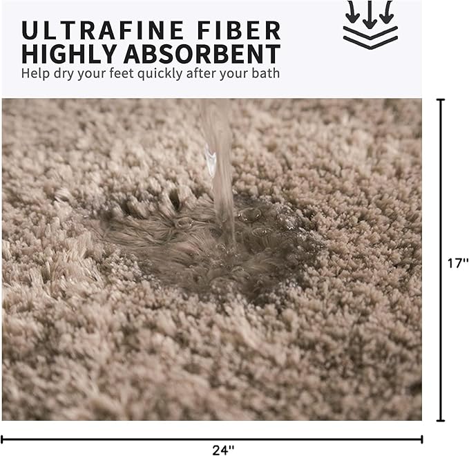 FIFU Bathroom Rugs 17" W x 24" L, Bath Mat for Bathroom, Bedroom, Laundry Room & Kitchen, Non-Slip Rubber Latex Backing, Extra Soft and Absorbent Microfiber Carpet, Machine Washable Rug, Beige