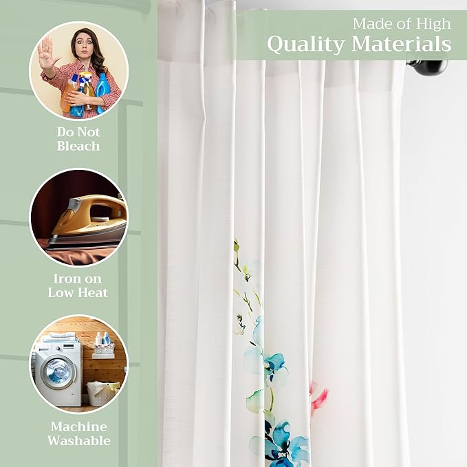 Maison d' Hermine Curtains for Living Room 100% Cotton 96 inch Length One Panel Light Filtering Curtains for Bedroom Windows with Rod and Loop Pockets Drapes (Delphinium White, 50" W x 96" L)