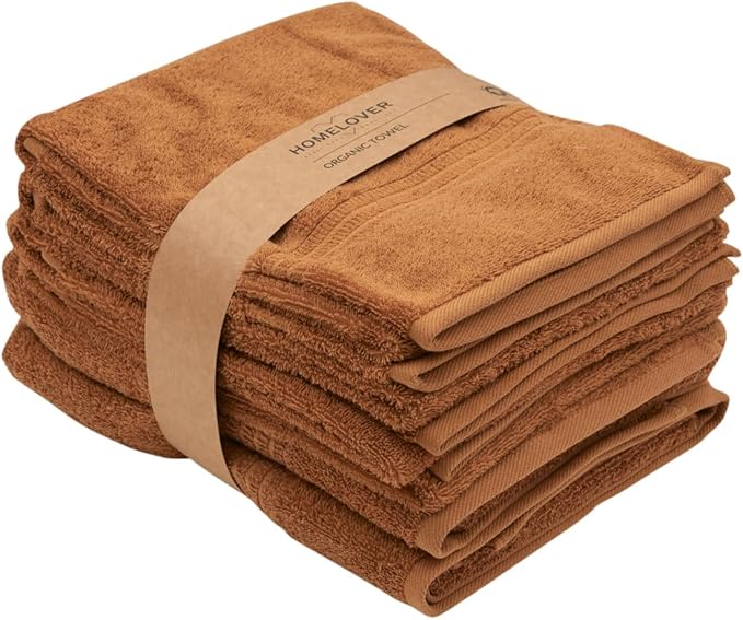 HOMELOVER 6 Piece Towel Set - 100% Organic Cotton 2 Bath Towels & 4 Hand Towels - 500 GSM, Hotel & Spa Quality, Soft, Quick Dry, Highly Absorbent Bathroom Essentials (Sahara Brown)