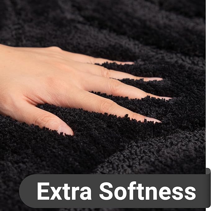 DEXDE Bathroom Rugs Mat,Soft Plush Shaggy Microfiber Bath Rug,Non Slip Bath Mats for Bathroom Floor,Machine Washable Absorbent Carpet for Shower Tub,Black 24"x36"