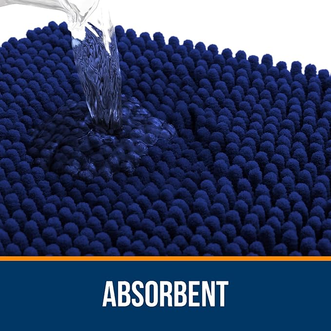 OLANLY Bathroom Rugs 34x21, Extra Soft Absorbent Chenille Bath Rugs, Rubber Backing Quick Dry, Machine Washable Bath Mats for Bathroom Floor, Tub and Shower, Home Decor Accessories, Navy