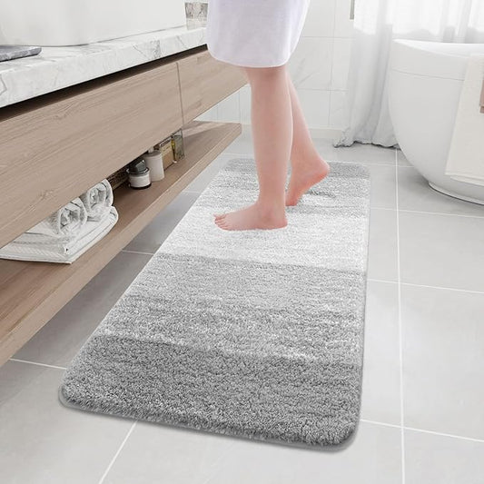 Arotive Microfiber Bathroom Rugs, Shaggy Soft and Absorbent Bath Rug, Non-Slip, Thick Plush Machine Washable Dry Bath Mats for Bathroom, Tub and Shower, 59x17, Light Grey