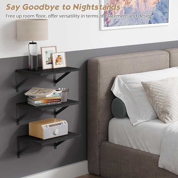 Forbena Deep Floating Shelves for Wall Set of 3, 12 Inch Deep Wall Shelves for Bedroom Office Bathroom Towels, Large Storage Shelves for Closet Clothes Living Room TV Kitchen Corner Legos Cats (Black)