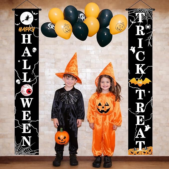 Halloween Door Decorations Outdoor Trick or Treat Banners Halloween Hanging Welcome Signs for Front Porch Yard Garland Garden Party Supplies Indoor Witch Wall Decor