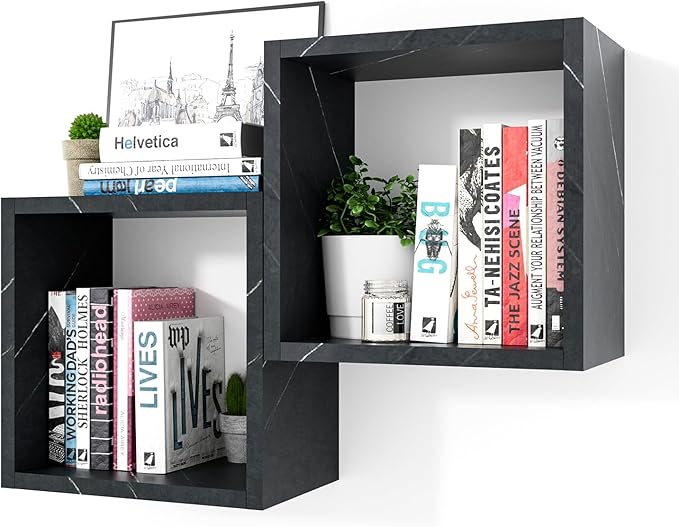 Kaboon Cube Floating Shelves Set2, Display Shelves Wall Mount 7.75" D x 12.5" W x 12.5" H(Cloud Atlas, Square 2 Cubes)