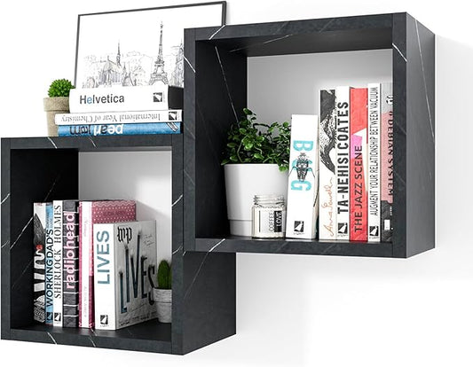 Kaboon Cube Floating Shelves Set2, Display Shelves Wall Mount 7.75" D x 12.5" W x 12.5" H(Cloud Atlas, Square 2 Cubes)