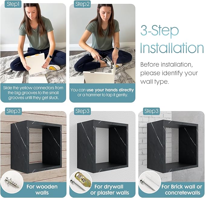 Kaboon Cube Floating Shelves Set2, Display Shelves Wall Mount 7.75" D x 12.5" W x 12.5" H(Cloud Atlas, Square 2 Cubes)