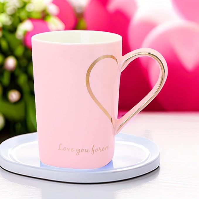 12oz Ceramic Coffee Mug Pink Coffee Mug Heart Shaped Pattern Design Heart Gift for Mother's Day Women Mom