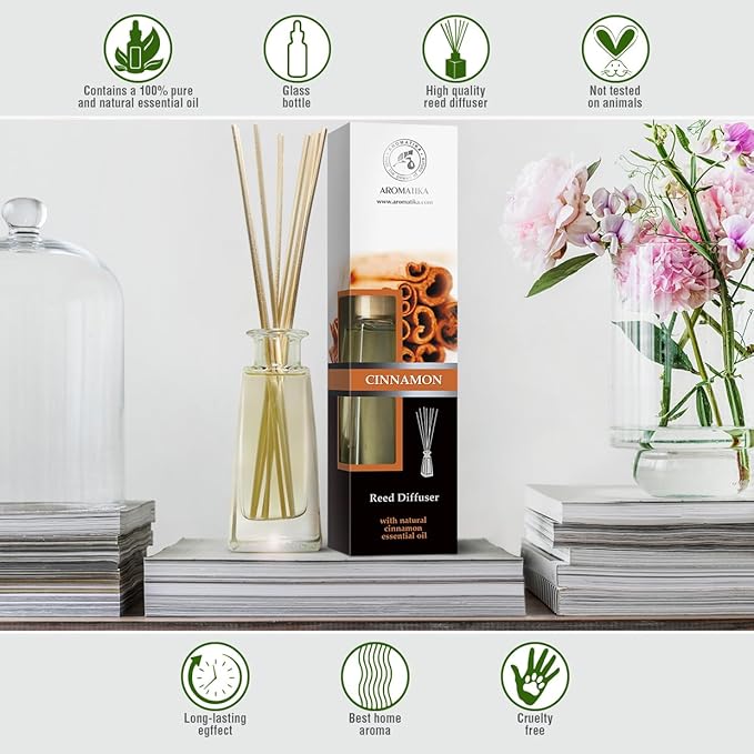 Reed Diffuser Cinnamon 3.4 Fl Oz(100ml) - Room Diffuser with Cinnamon Essential Oil - Home Fragrance - Aromatherapy Air Freshener - Oil Diffuser - Scented Diffuser - Cinnamon Aroma