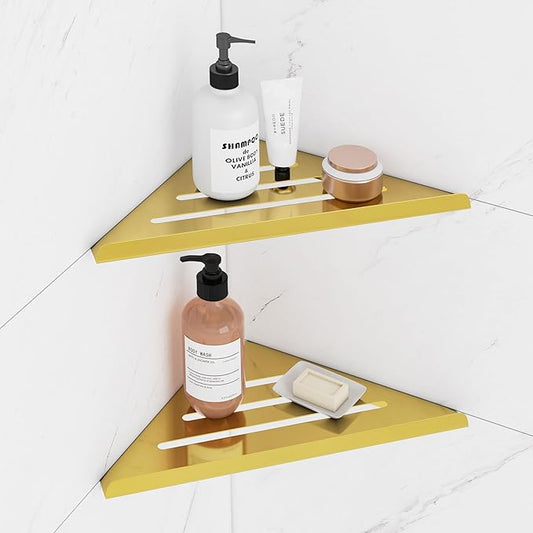 Shower Corner Shelf,304 Stainless Steel Shower Caddy, No Drill Shower Shelf,Won't Fall Off Shower Organizer, Large Capacity Floating Corner Shower Shelves Shampoo Holder (Gold 2-Pack)
