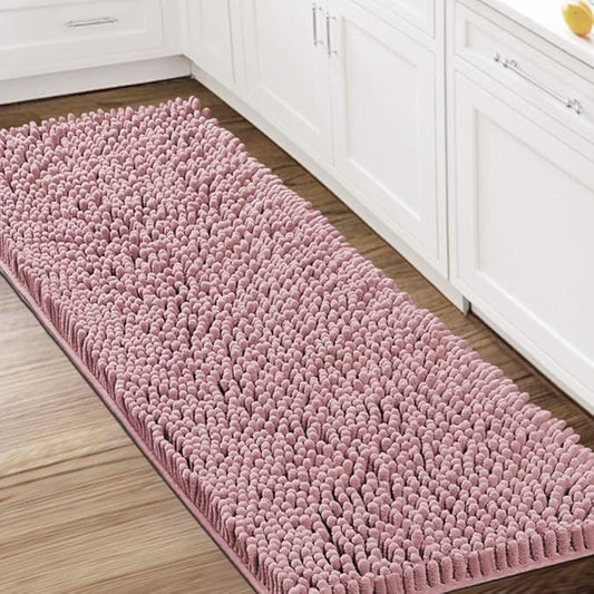 H.VERSAILTEX Bathroom Rugs Bath Mat Bath Rugs Bath Mats for Bathroom Non Slip Extra Thick Buncy Soft Chenille Bath Rug Fulffy Shag, Indoor Rug for Entry Living Room (Coral Pink, Large 59" x 20")