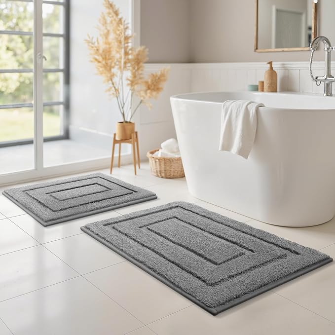 GRANNY SAYS Bathroom Rugs Sets 2 Piece,Soft Bath Mats for Bathroom, Bath Rugs Non Slip Washable, Absorbent Bath Rug for Tub, Shower and Toilet, Bath Mat Set (Grey, 20" x 32" + 16" x 24")