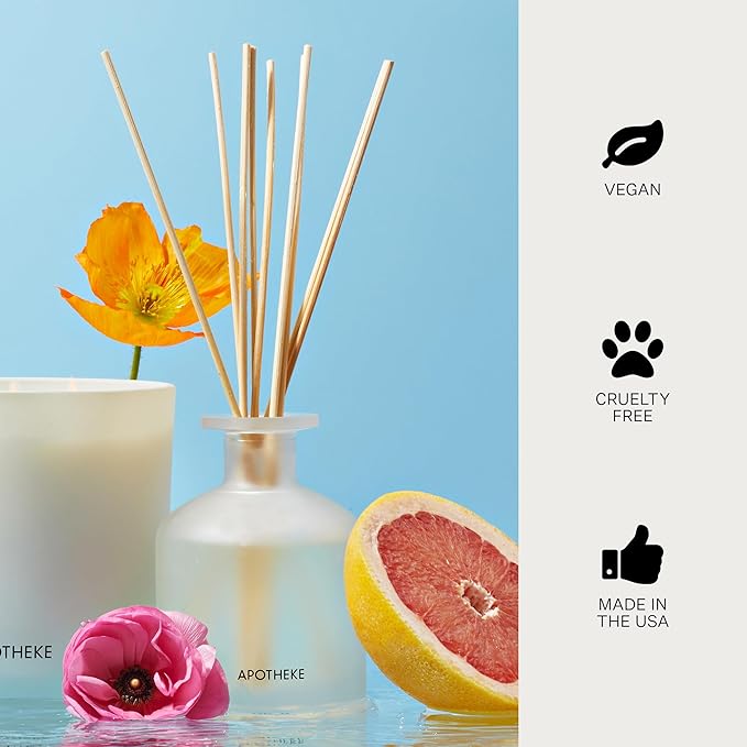 Apotheke Luxury Scented Oil Reed Diffuser for Home (Sea Salt Grapefruit) - Home Fragrance Diffuser Set with Sticks