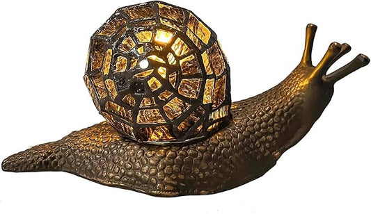 Bieye L10980 Land Snail Tiffany Style Stained Glass Accent Table Lamp for Home Decor (Amber, 10" D x 5" W x 5" H)