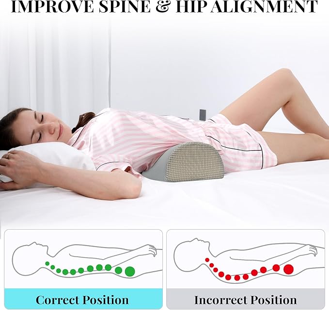 Knee Pillow for Side Sleepers Memory Foam Leg Pillows for Sleeping Yoga Bed Half Moon Bolster Pillow for Neck Pain Relief with Pillowcase 20.5x8x4.5 Inches(Cooling Grey, Standard Size)