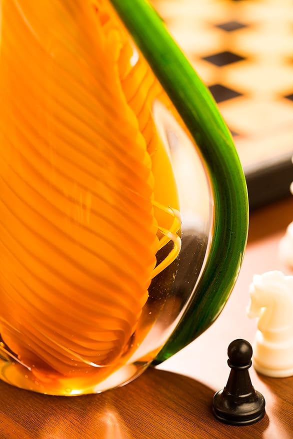 Handmade Blown Murano-Style Art Glass Sculpture, Yellow and Green Glass Craft Decoration