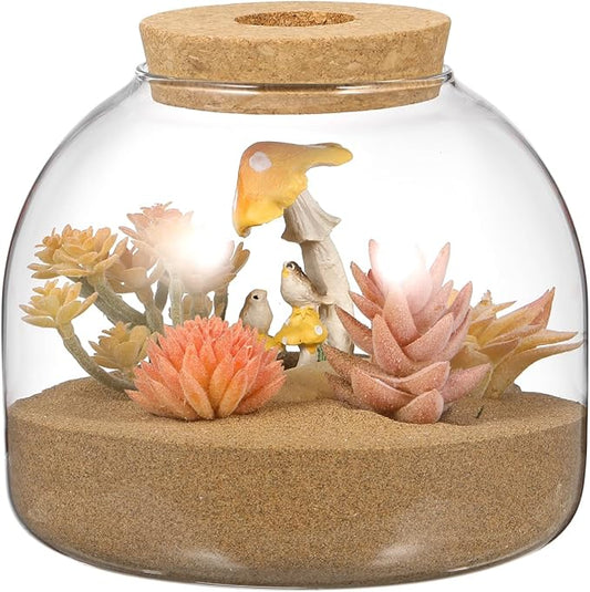 iplusmile Glass Plant Terrarium Jar, Tabletop Succulent Planter Easter Candy Cookie Jar, Cute Canister Round Fish Bowl Vase Sealed Glass Bottles Vial with Cork Top for Craft
