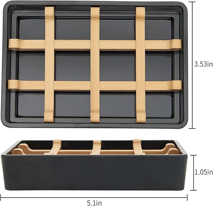 Bamboo Soap Dishes for Shower Wooden Soap Bar Holder for Bathroom Soap Tray Easy to Clean, Durable and with Non-Slip Pads(Single Black Square)