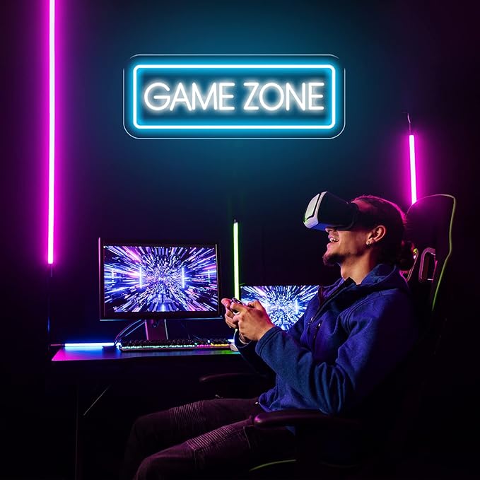 Game Zone Neon Signs for Gamer Room Decor, Gaming Light Neon Sign for Wall Decor, Bedroom, Game Room, Led Signs Gamer Gifts for Gamer, Boys, Teens, Men, Friends - 15.7x5.9in