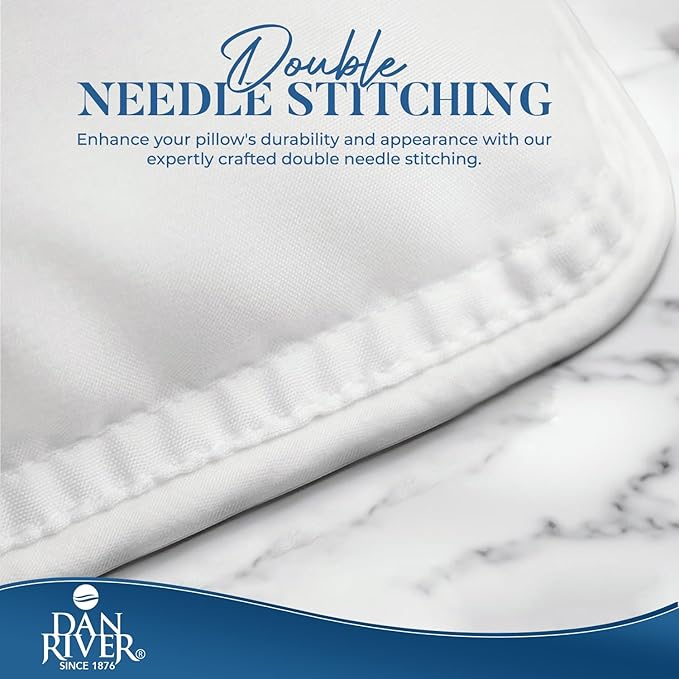 DAN RIVER Double Needle Pillows Queen (20x28), Set of 2 | White Hotel Pillows | Cooling Pillow for Side Sleepers | Back Sleeper Pillows | Best Pillows for Sleeping | Dorm Room Essentials