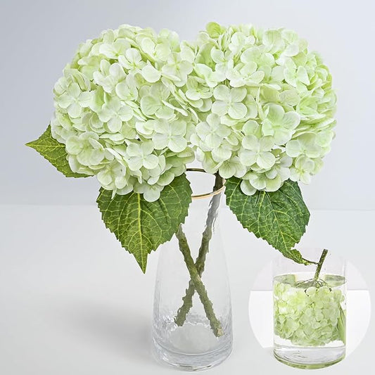 MARTINE MALL 2Pcs 21in Hydrangea Artificial Flowers, Latex Real Touch Hydrangeas Lifelike Large Hydrangea Flowers for Home Decor Party Arrangements Wedding Bouquets Centerpieces (Light Green)