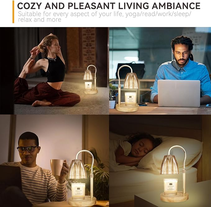 Candle Warmer Lamp with 3 Bulbs, Adjustable Height Dimmable Candle Warmer with Timer, Compatible with Large Jar Candles, Candle Lamp with Charming Gift Box Ribbon for Her/Him