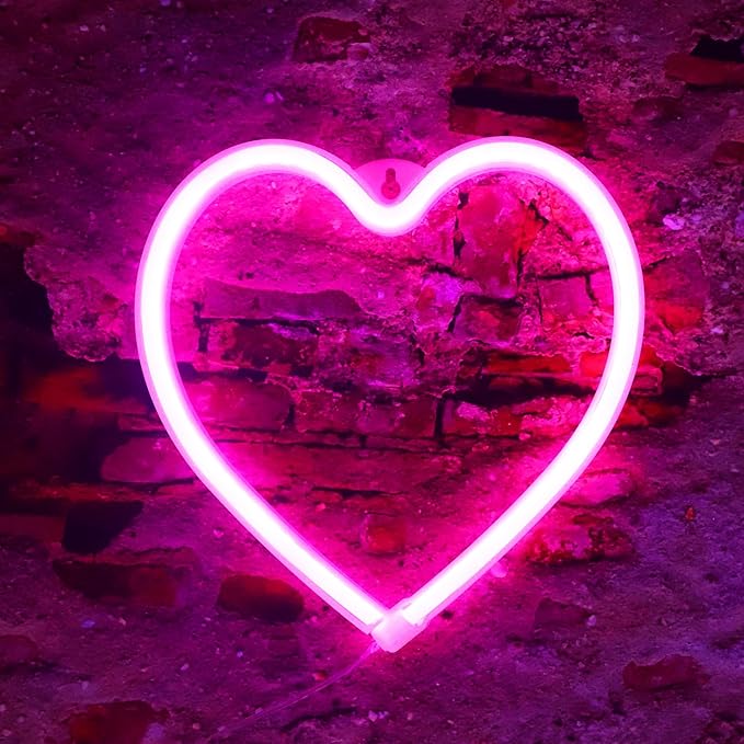 Pink Heart Neon Signs for Wall Deacor, LED Heart Lamp Battery Operated/USB Love Neon Lights for Bedroom, Mother's Day, Christmas, Valentine's Day Decorations-Pink
