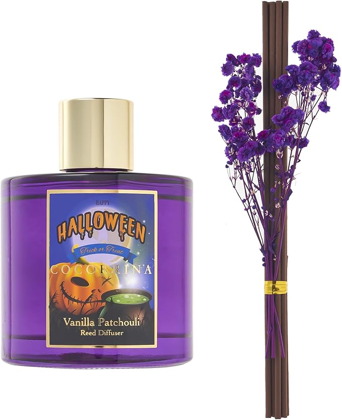 COCORRÍNA Reed Diffuser - Vanilla Patchouli 6.76oz Scented Diffuser with 8 Sticks Home Fragrance Bathroom Shelf Decor (Halloween Collection)