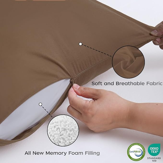 Memory Foam Body Pillow with Removable 100% Cotton Cover, Full Body Pillows for Adults, Large Long Bed Pillow for Sleeping, Firm & Supportive (20x54 inch, Brown)