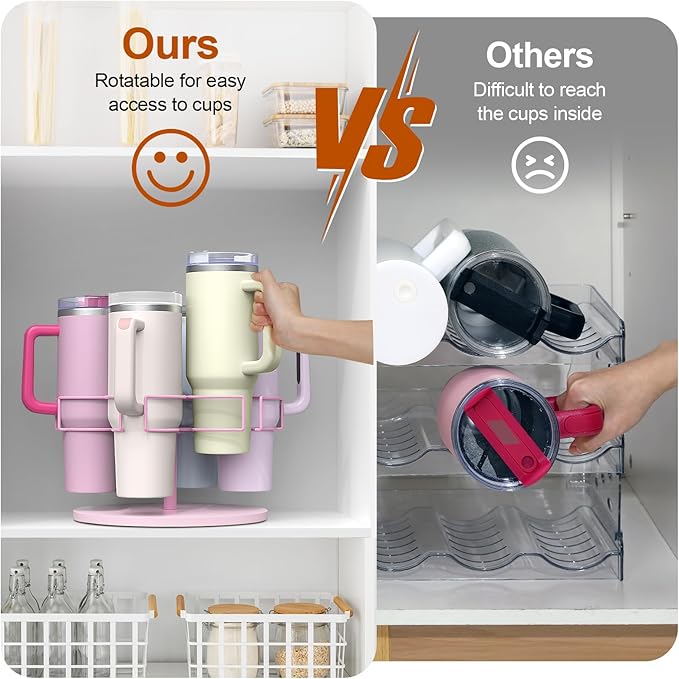 Water Bottle Organizer for Stanley 40 oz, Rotating Stanley Cup Organizer Holder, Tumbler Organizer Holder, Stanley Cup Accessories, Easy to Install, Pink（Patented Product）