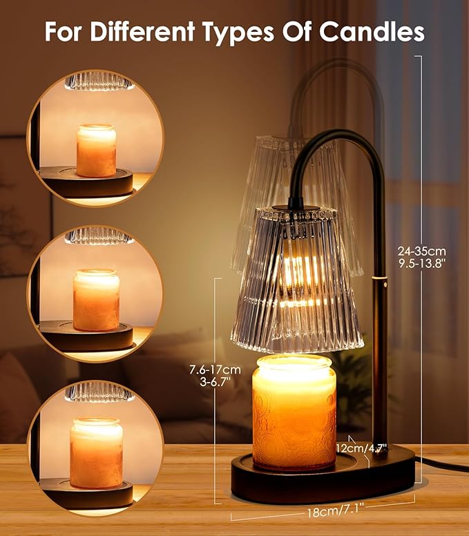 Candle Warmer Lamp - Electric Candle Lamps Warmer with Dimmer Adjustable Height Timer Lamp Candles Warmers Glass Vintage Nightstand Lamp Sets with 2 Bulbs（Grey）
