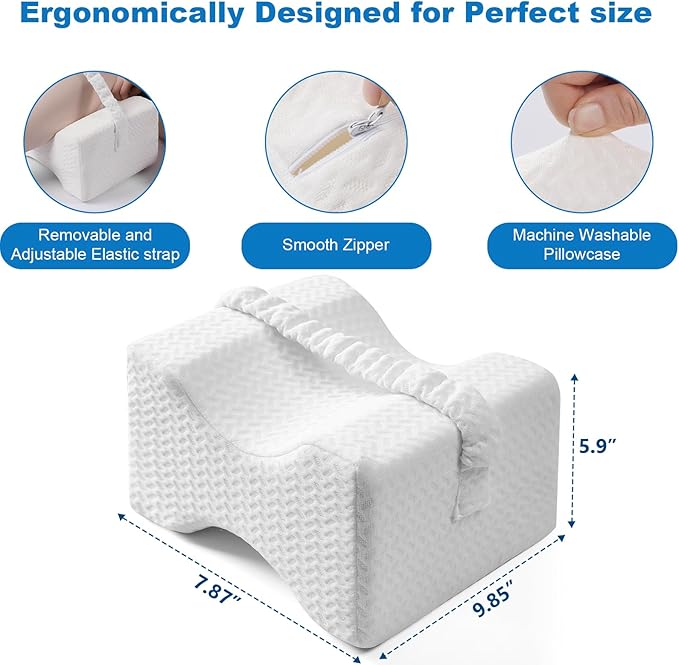 Knee Pillow，Knee Pillow for Side Sleepers，Leg Pillow，Side Sleeper Leg Pillow, Memory Foam Knee Pillow, Suitable for Leg, Back, Knee Pain, Improve Sleep Quality